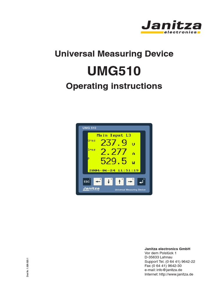 Janitza Manual UMG510 en PDF Power Supply Electric Power Distribution