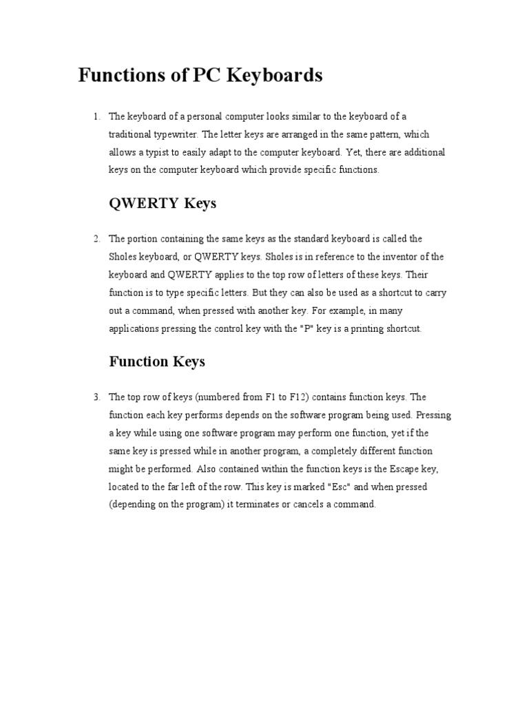 An Overview of the Functions Performed by Keys on a Personal Computer