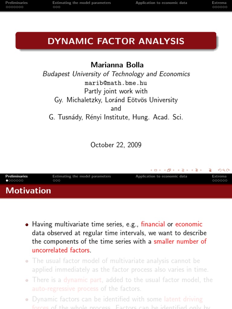 Dynamic Factor Analysis: Marianna Bolla | PDF | Time Series | Matrix ...