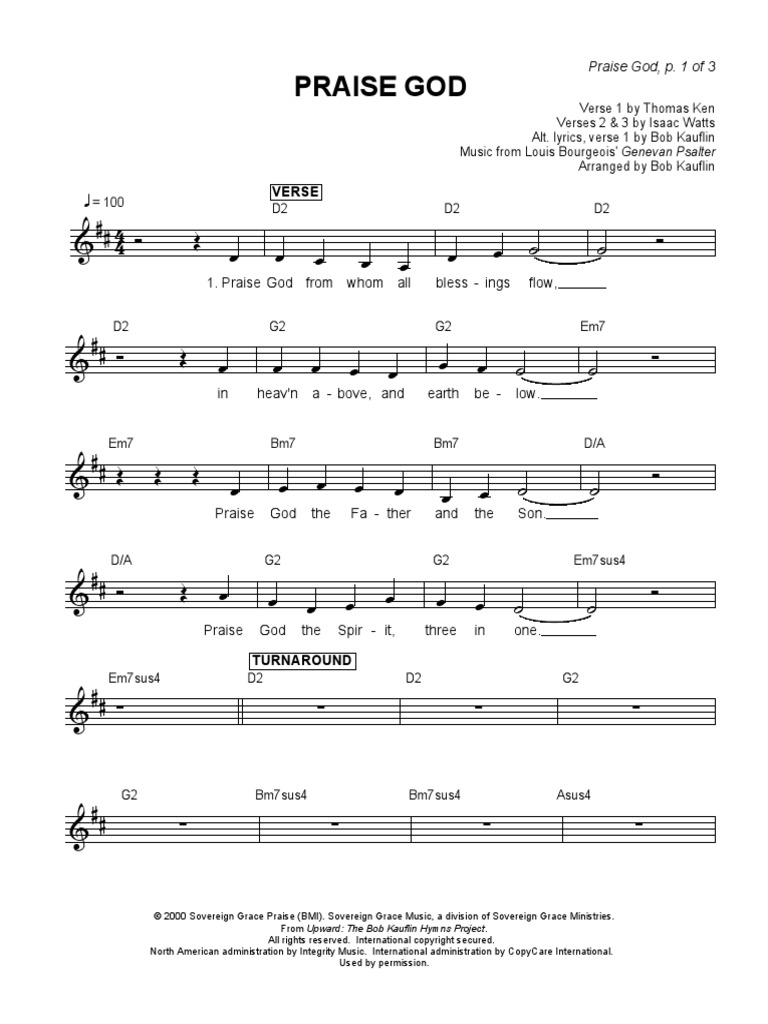 Praise God From Whom All Blessing Flow (D).pdf | Hymns | Christian Music