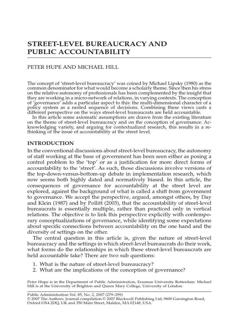 Street-Level Bureaucracy and Public Accountability | PDF ...