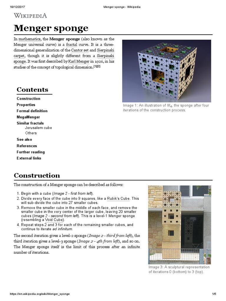 Menger Sponge - Wikipedia | PDF | Chaos Theory | General Topology
