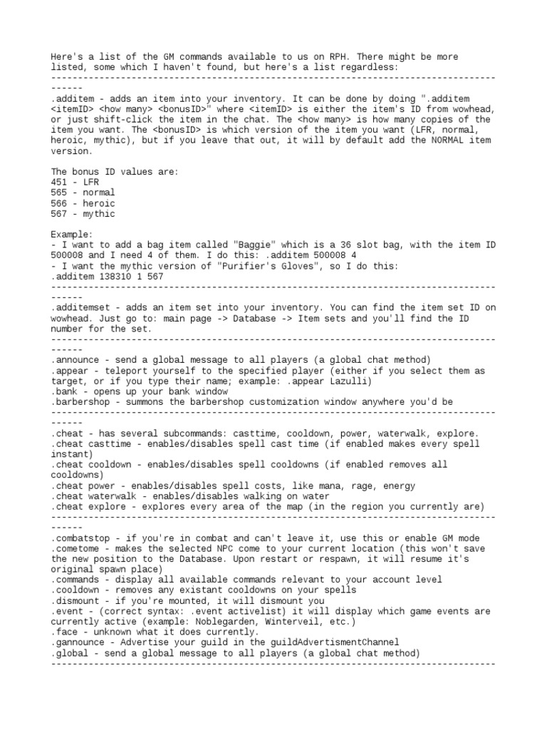 GM Commands | PDF | Video Game Gameplay | Role Playing Video Games