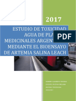 Estudio de Toxicidad Agua de Plantas Medicinales Argentinas Mediante El Bioensayo de Artemia Salina Leach