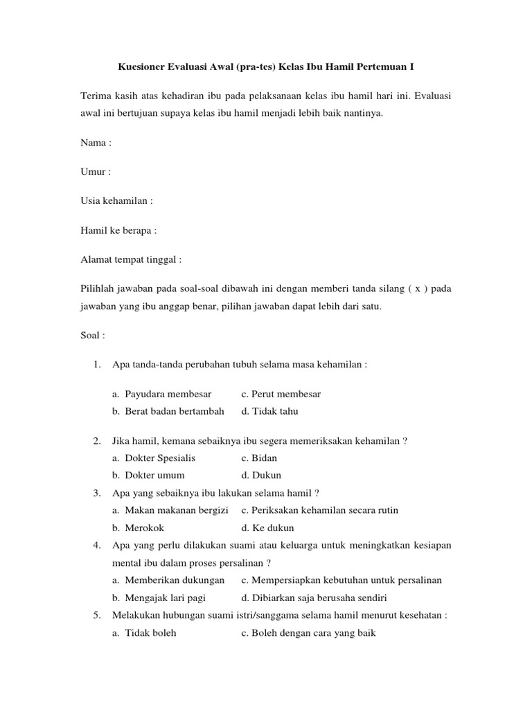 Pre Test Post Test Kelas Ibu Hamil Resiko Tinggi Docx