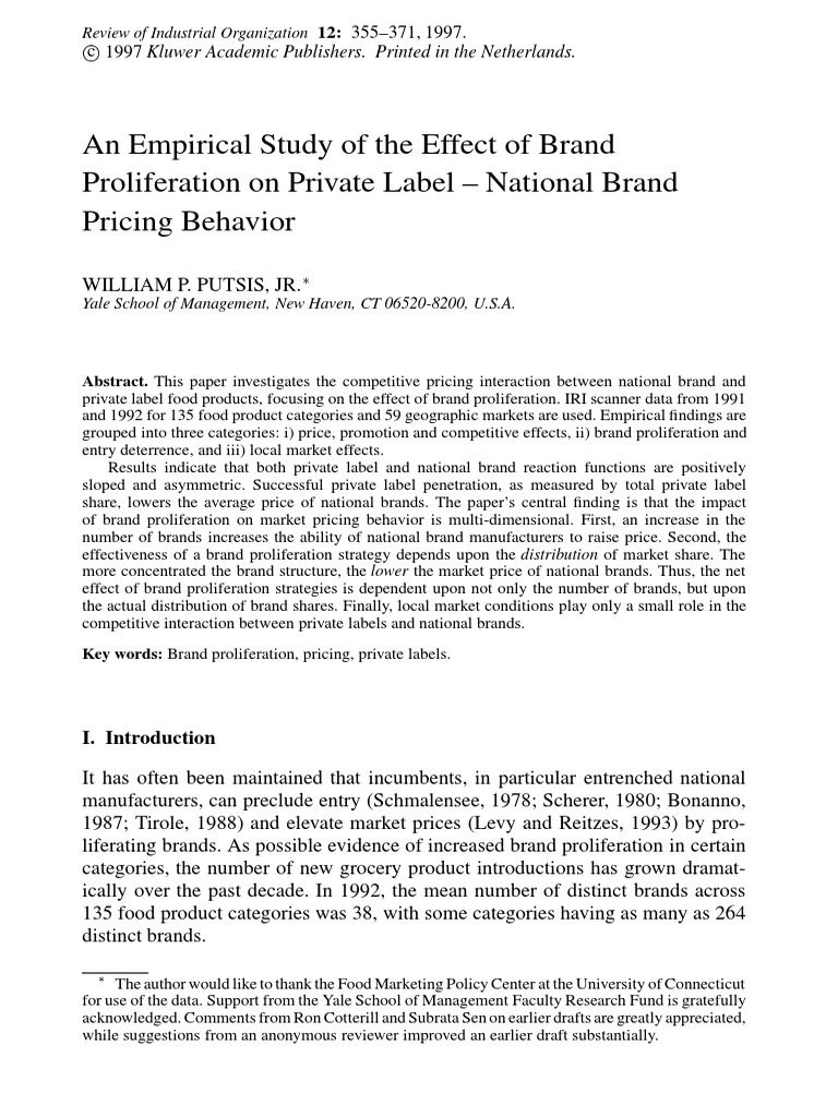 An empirical study of the effect of brand proliferation on private