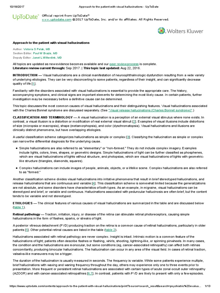 Approach to the Patient With Visual Hallucinations - UpToDate