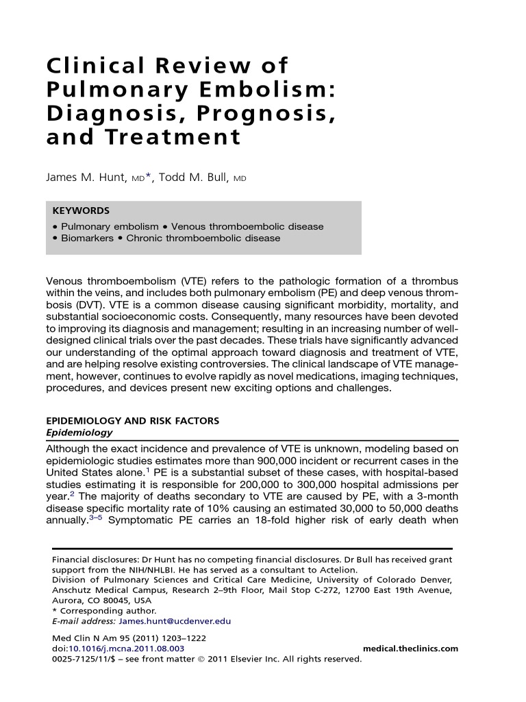 Pulmonary Embolism: Diagnosis & Treatment | PDF | Ct Scan | Angiography
