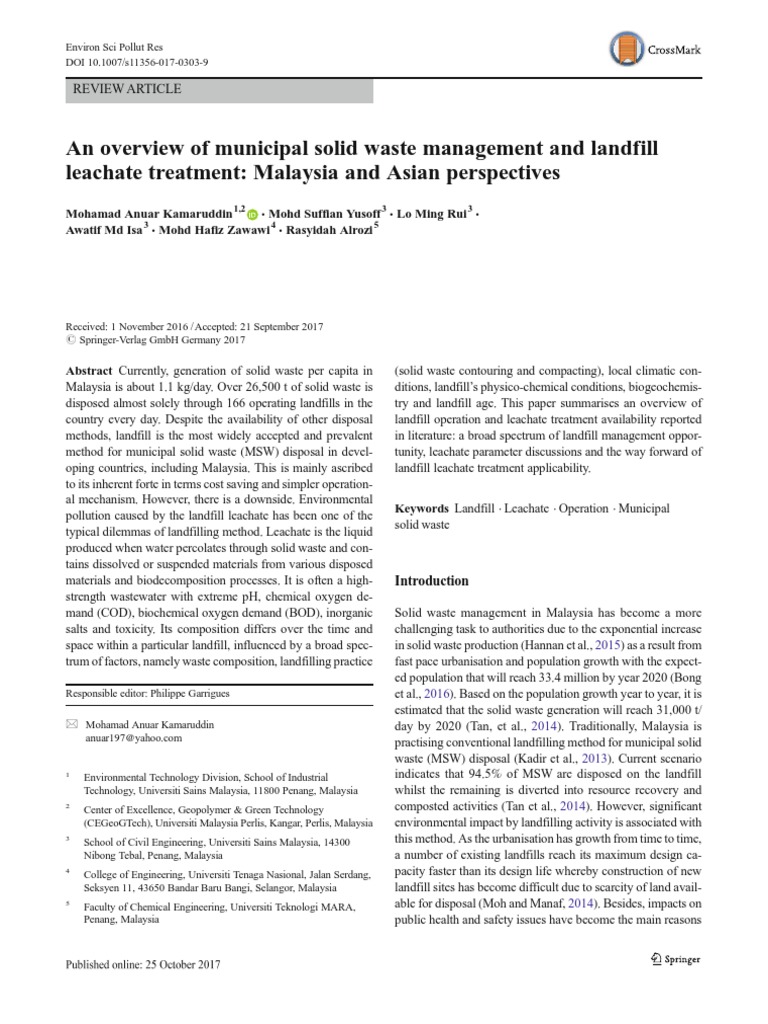 An Overview of Municipal Solid Waste Management and Landfill Leachate ...