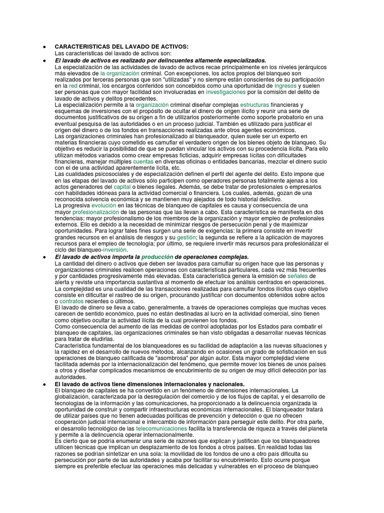 Caracteristicas Del Lavado de Activos | PDF | Lavado de dinero | Crimen ...