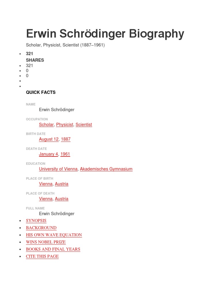 Erwin Schrodinger | PDF | Quantum Mechanics | Physics