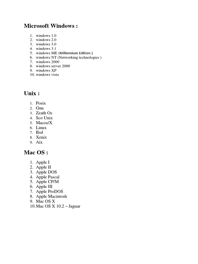 Microsoft Windows:: Posix Gnu Zeath Os Sco Unix Macos/X Linux BSD Xenix ...