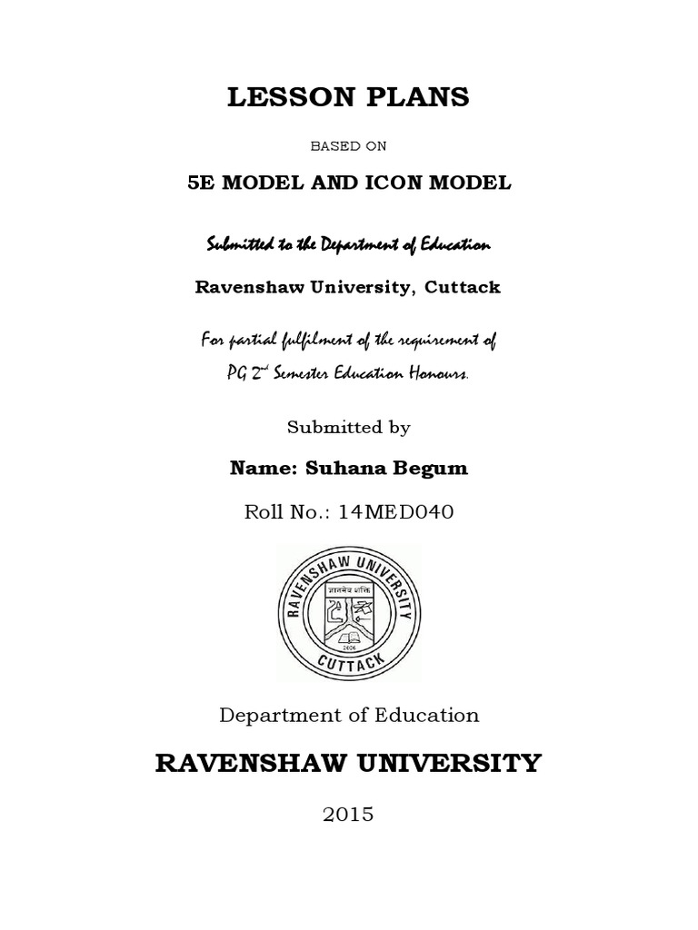 5E and ICON Model Lesson Plans | PDF | Further Education