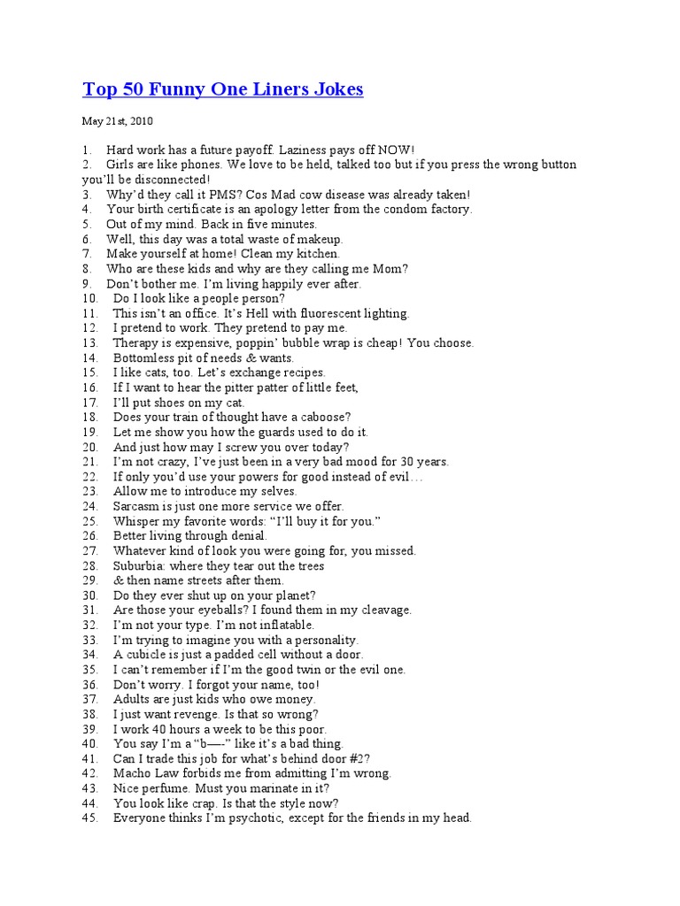 Funny One Liners About Life