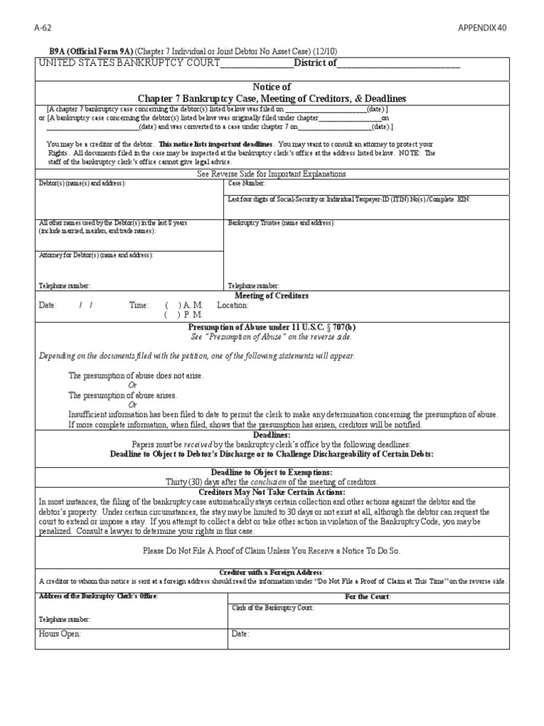 40-Notice of Bankruptcy | Bankruptcy In The United States | Chapter 7