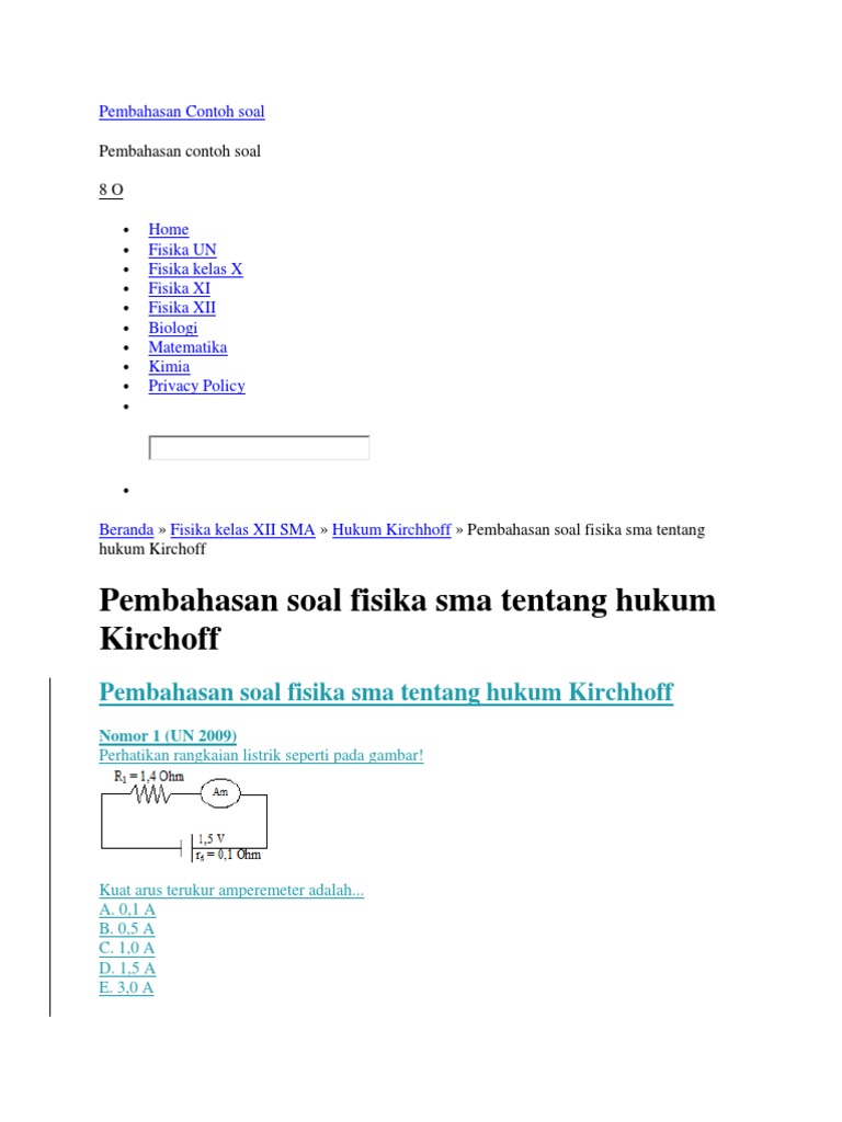 Contoh Soal Hukum Kirchoff 2 Dan Pembahasannya - Contoh ...