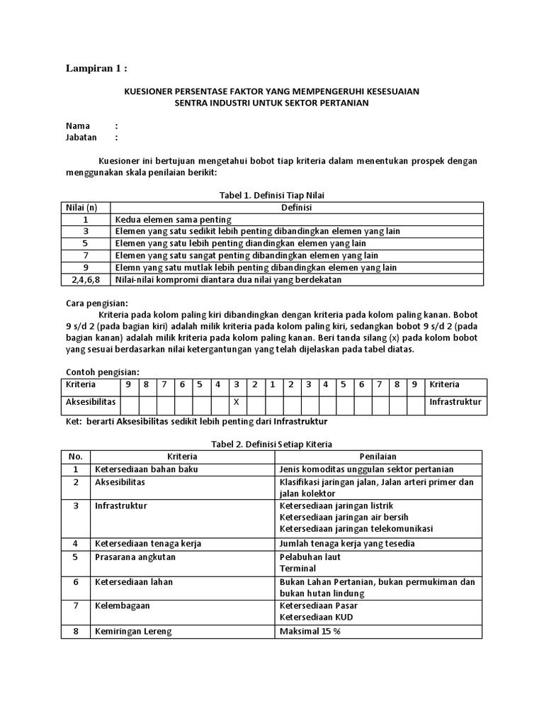 Contoh Kuesioner AHP