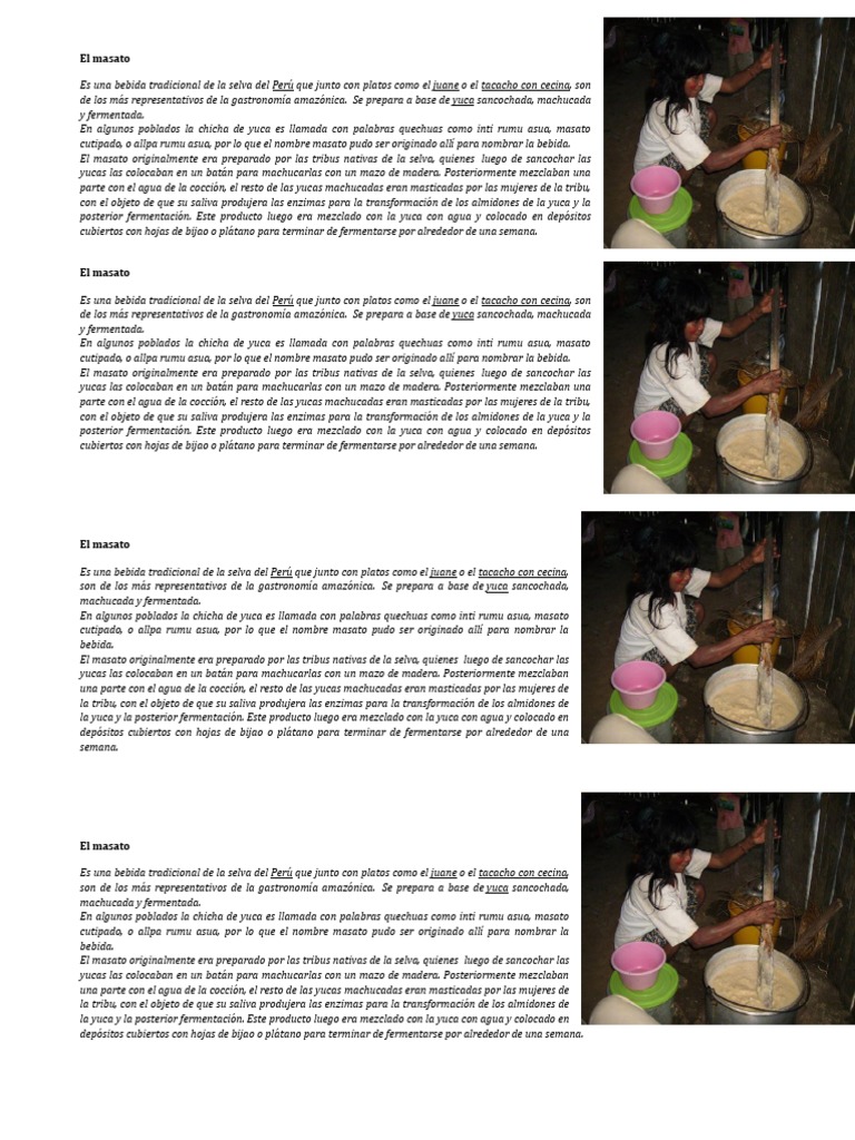 La preparación tradicional del masato, una bebida fermentada de la ...