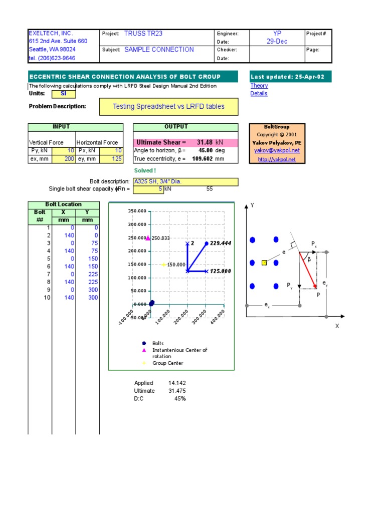Testing Spreadsheet Vs LRFD Tables: Truss Tr23 YP 29-Dec Sample ...