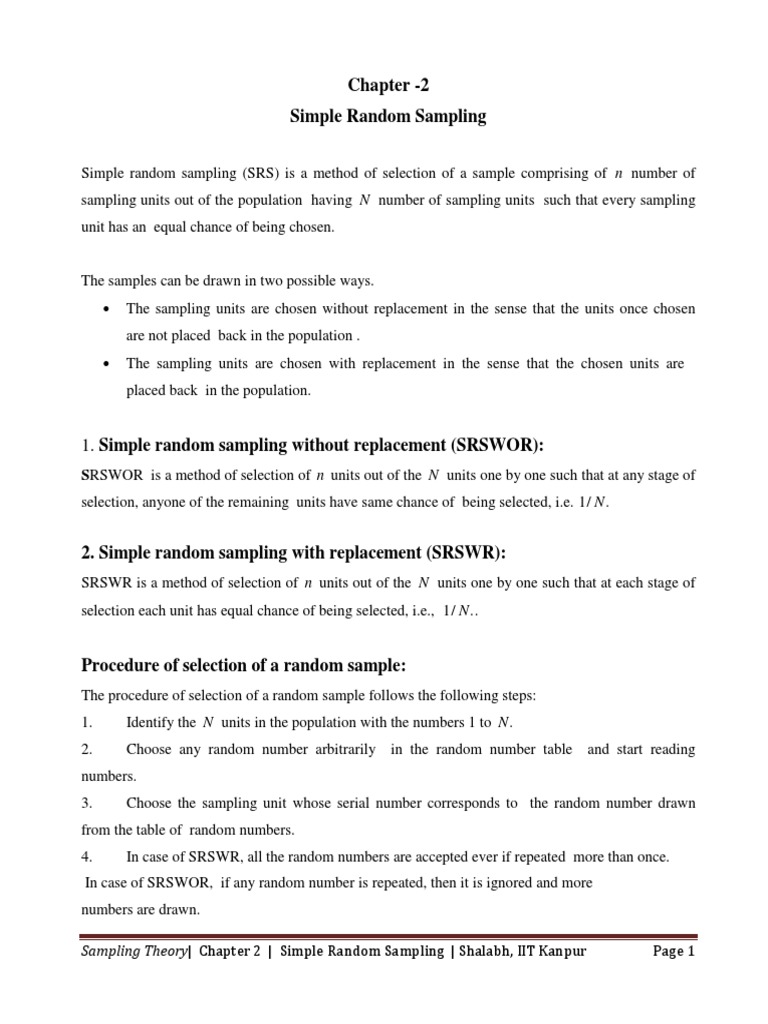 Chapter2 Sampling Simple Random Sampling | PDF | Estimator ...