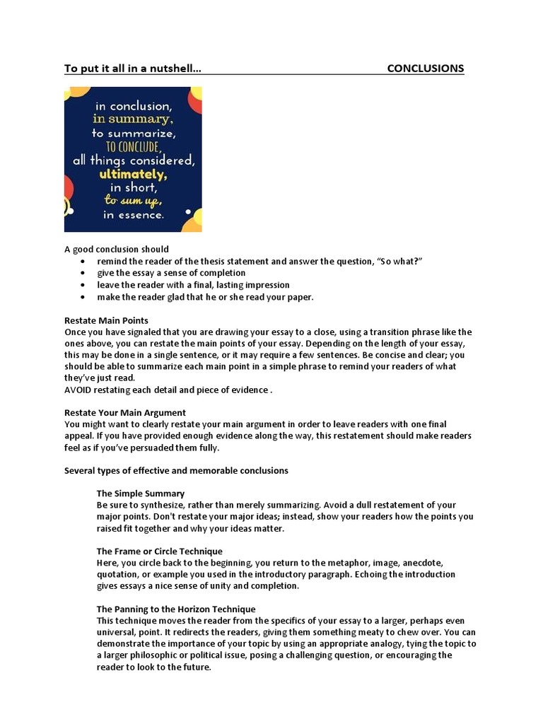 To Put It All in A Nutshell - How To Write A Conclusion  PDF