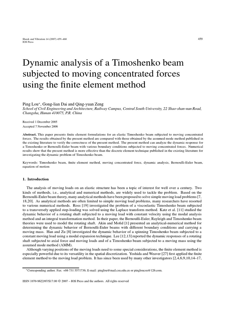 Dynamic Analysis of Timoshenko Beam | PDF | Beam (Structure) | Bending