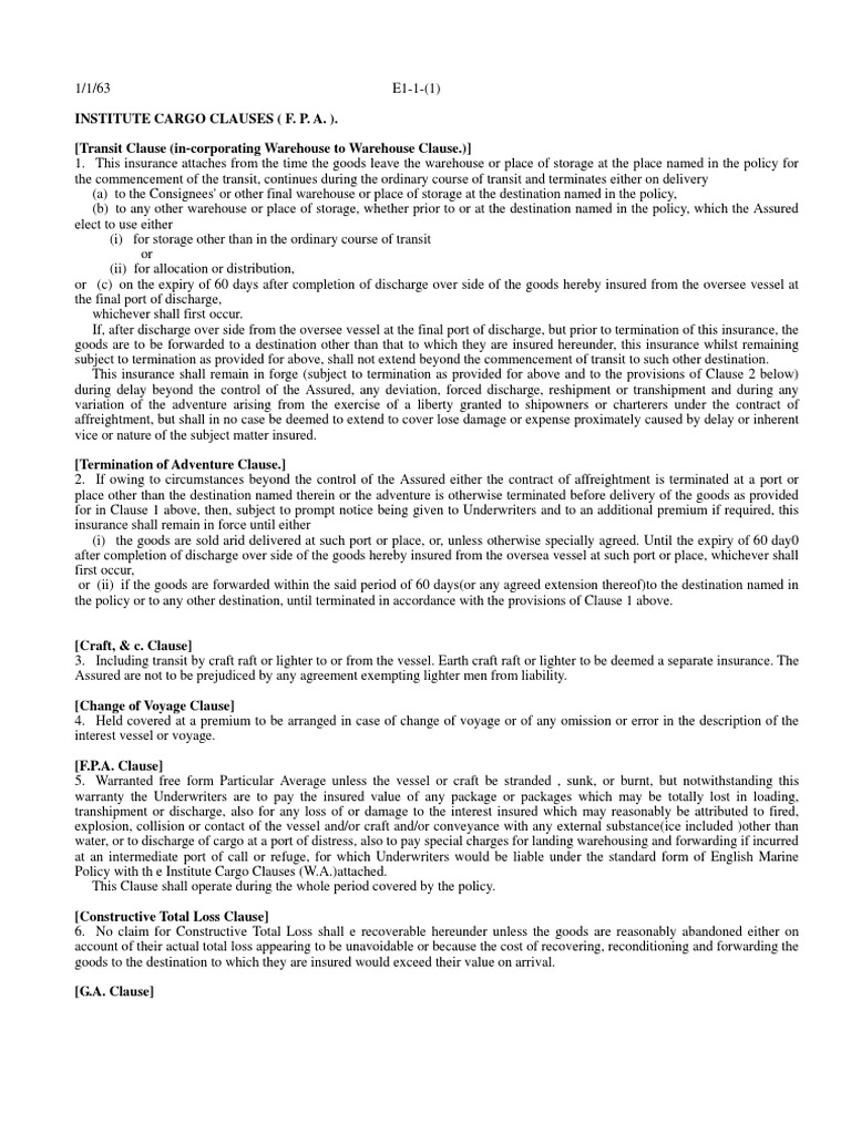 Institute Cargo Clauses PDF Insurance Industries