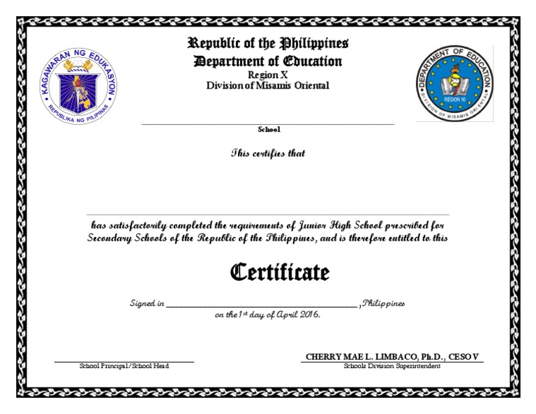 Junior High School Completion Certificate | PDF | Career & Growth ...