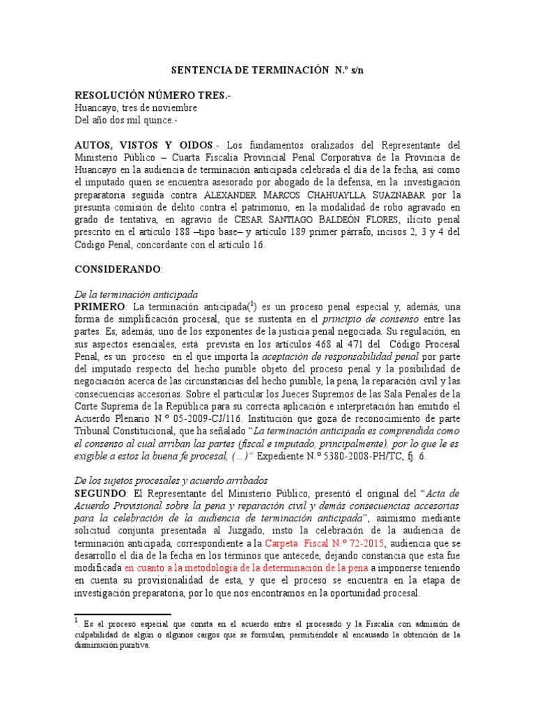 Terminación Anticipada en Caso de Robo Agravado | PDF | Robo | Derecho