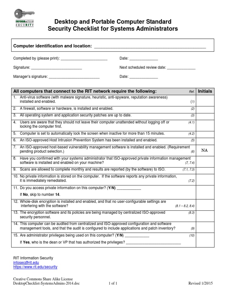 Security Checklist for System Admins | PDF | System Administrator ...