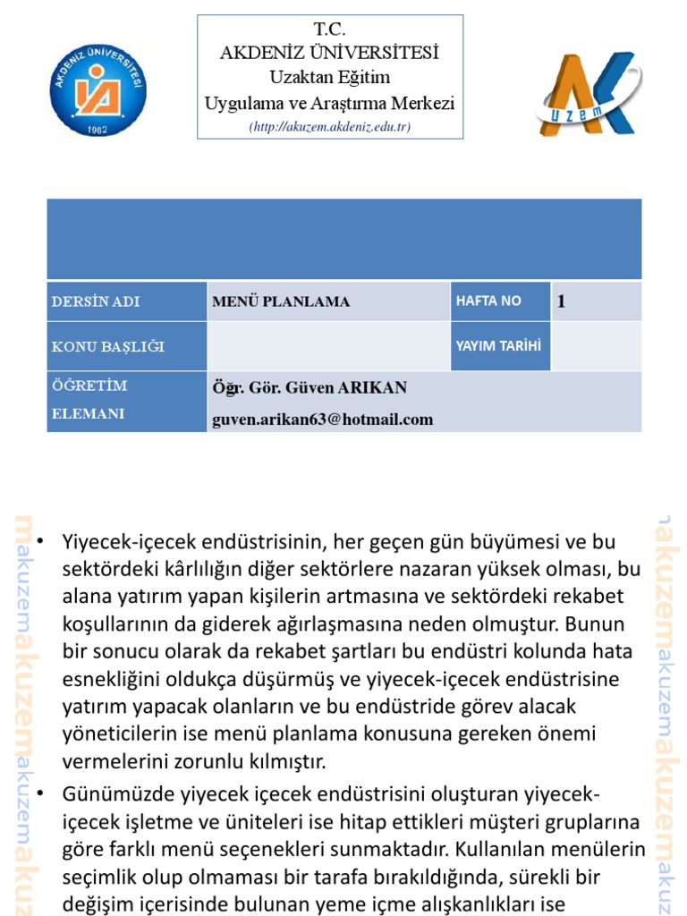 Menu Planlama Ppt