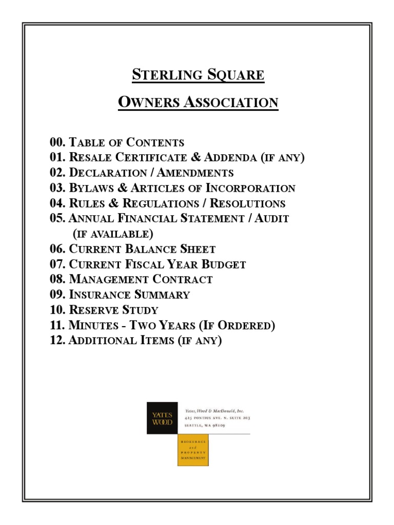 Resale Cert Package Lease Foreclosure