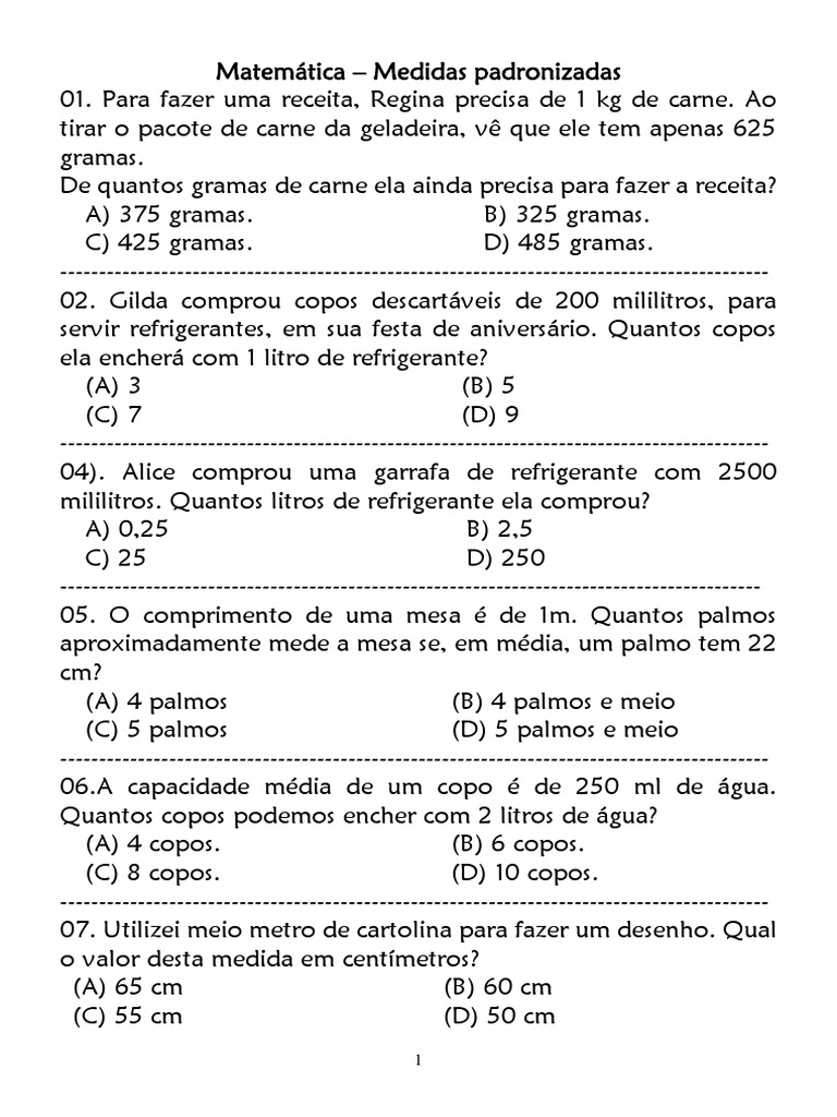 Medidas Padronizadas | PDF | Litro | Quilograma