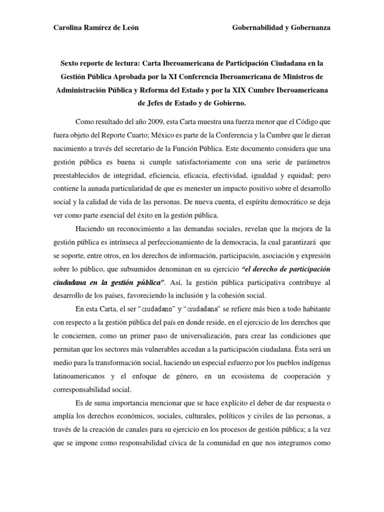 Resumen Carta Iberoamericana de Participación Ciudadana en 