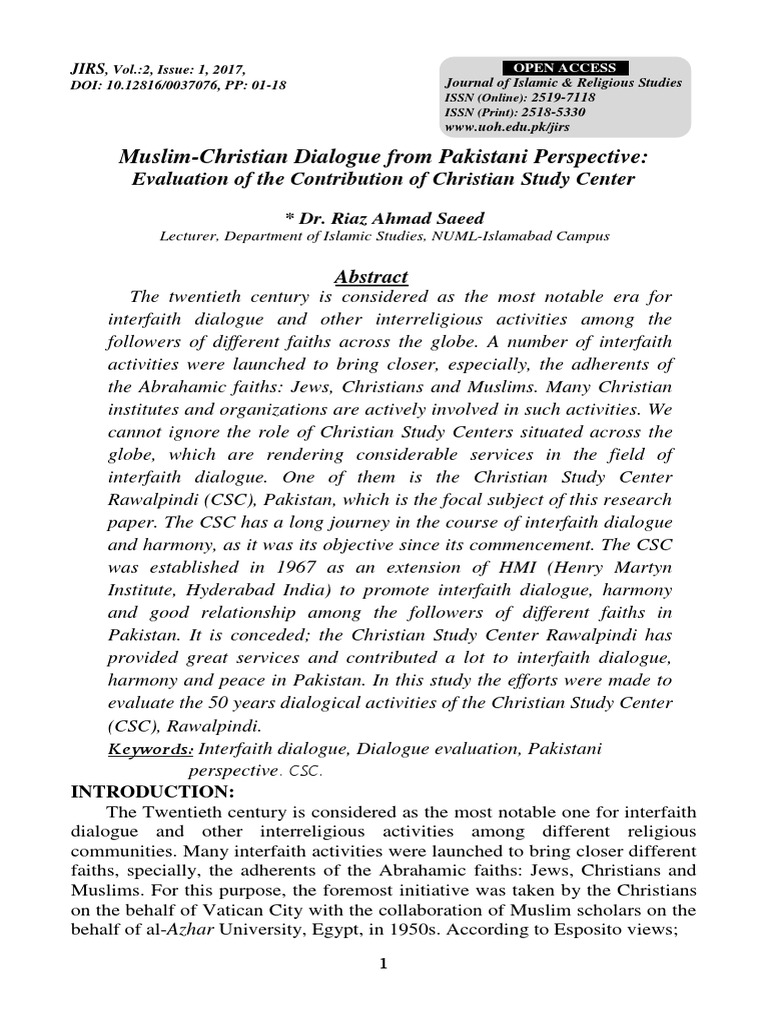 1 18 Muslim Christian Dialogue CSC Volume 2 Issue 1 PDF | PDF ...