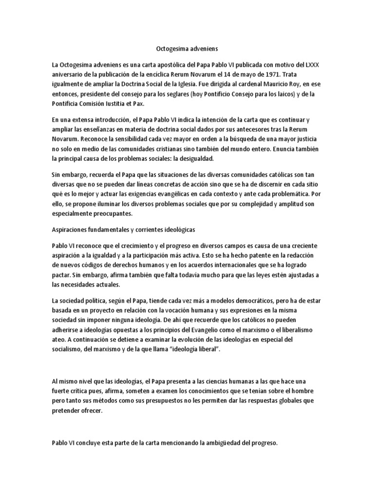 Octogesima Adveniens PDF Iglesia Católica Política (general)