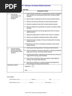 Level 2 Unit 819 Working in the Beauty Related Industries - Assessment Record