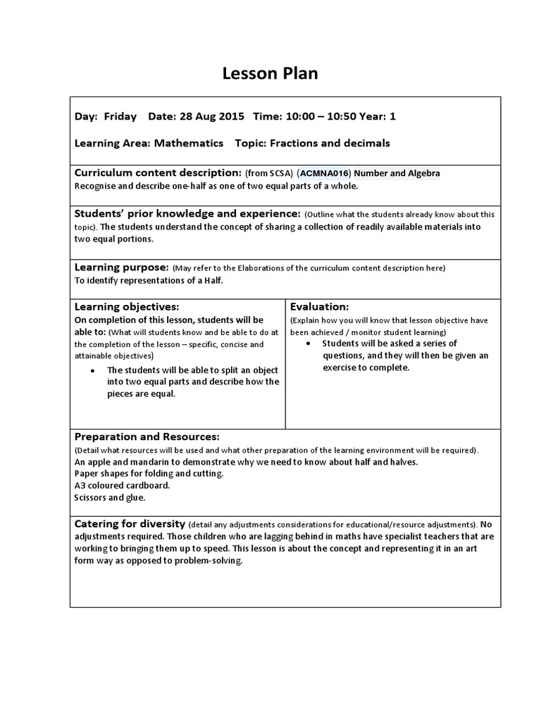Maths Lesson Plan 50 Mins PDF Curriculum Lesson Plan