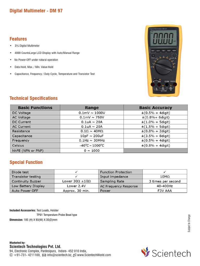 Digital Multimeter - DM 97: Scientech Technologies Pvt. LTD | PDF