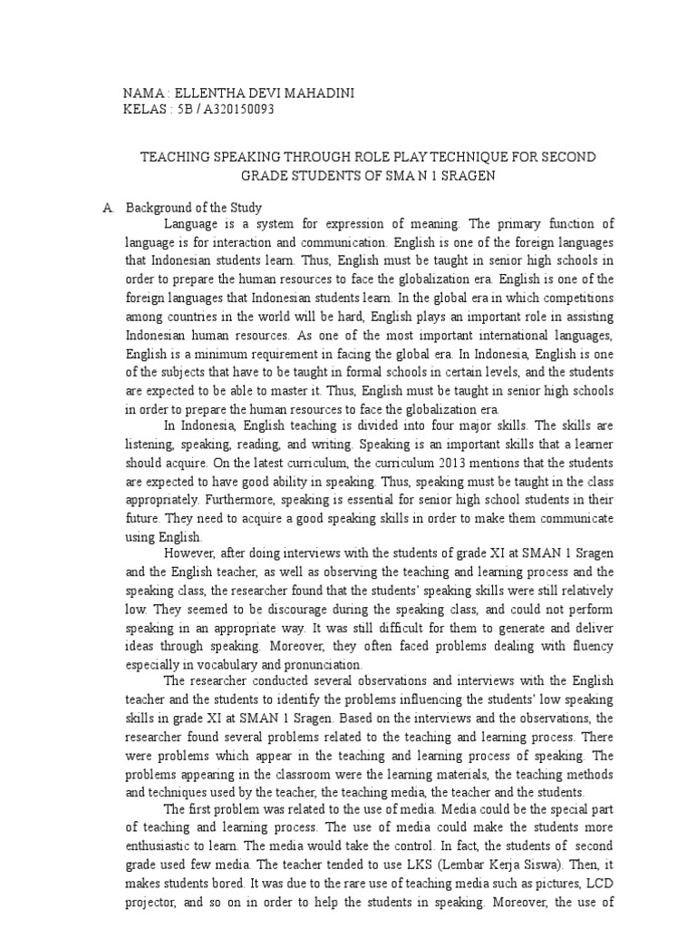 Role Play to Enhance Speaking Skills | PDF | Teachers | Language Education