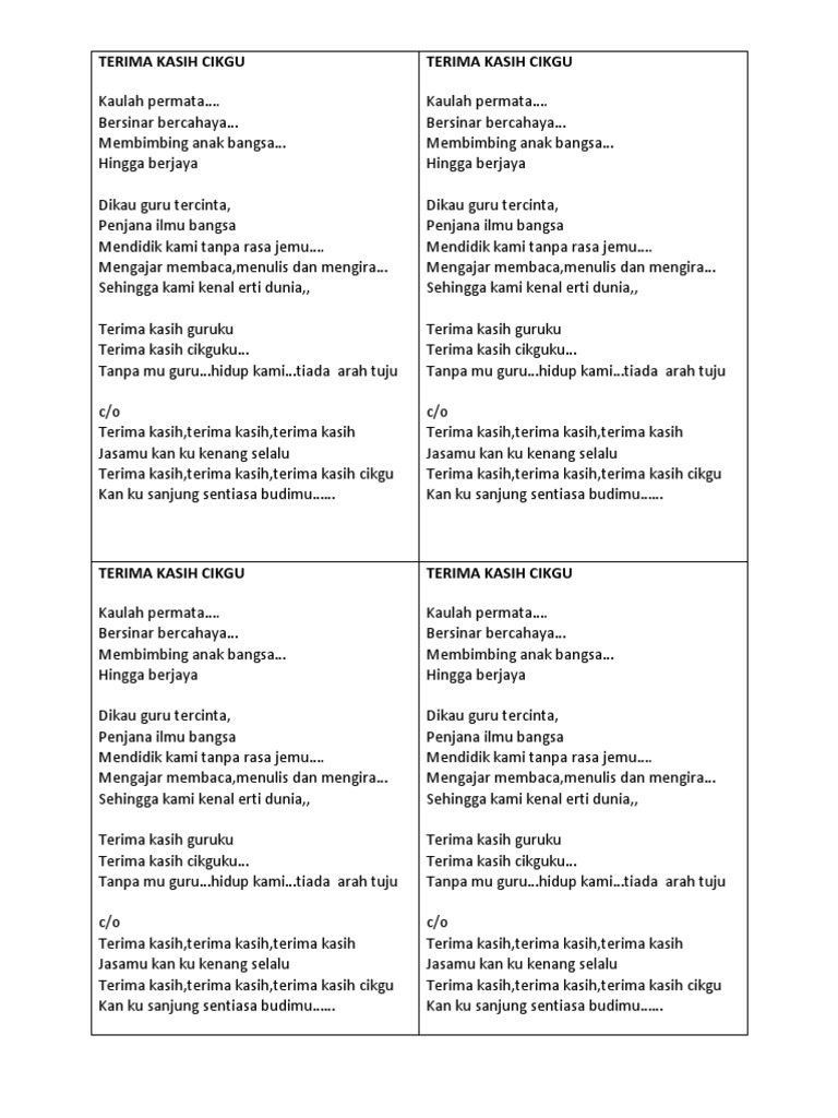 Lirik Terima Kasih Cikgu For Students Pdf
