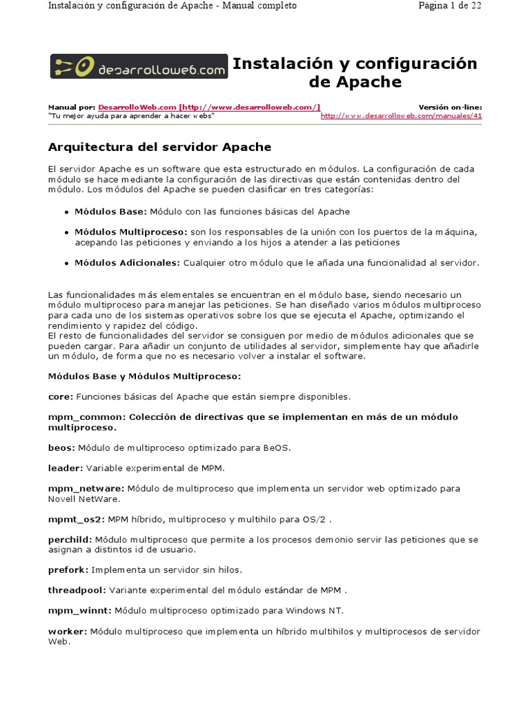 Manual Completo Apache PDF | PDF | Autenticación | Servidor web