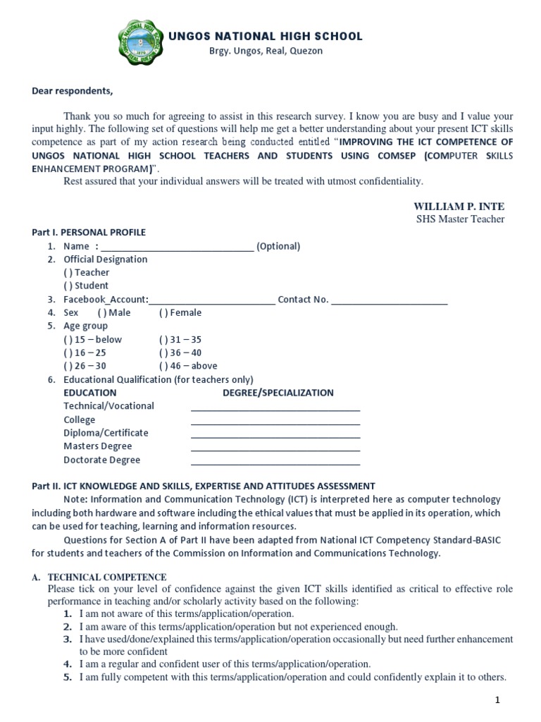 Sample Questionnaire for ICT Students(Final) Spreadsheet