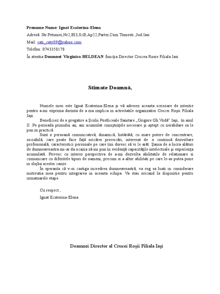 Scrisoare de Intentie