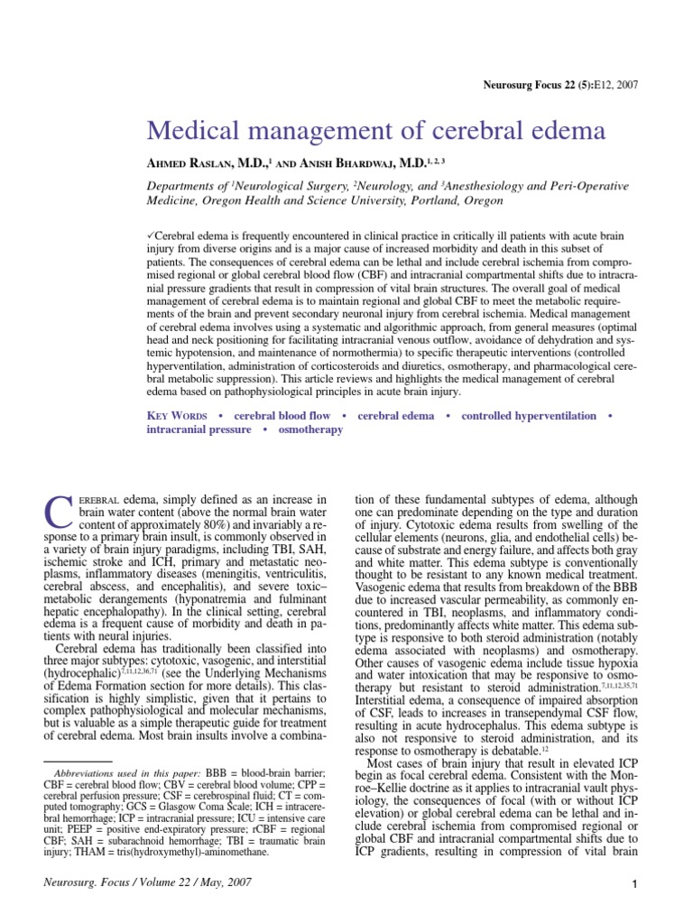 Cerebral Edema - Medical Management PDF | PDF | Traumatic Brain Injury ...