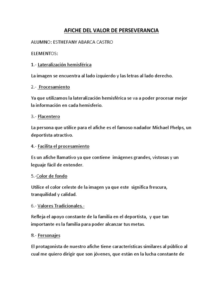Afiche Motivacional: Valor de la Perseverancia | PDF