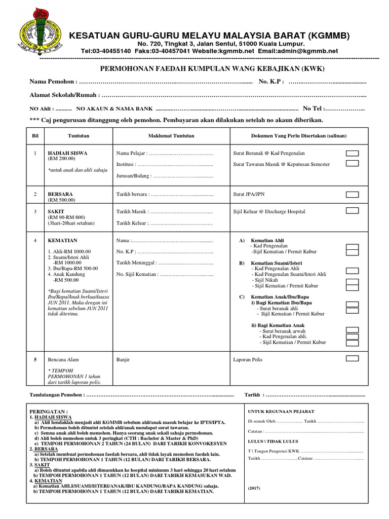 Borang Kwk Kgmmb Pdf