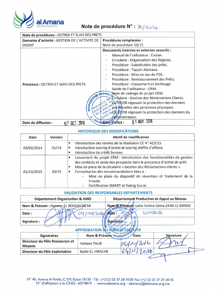 Note de Procédure Octroi Et Suivi Des Prêts REF 31 16 PDF | PDF