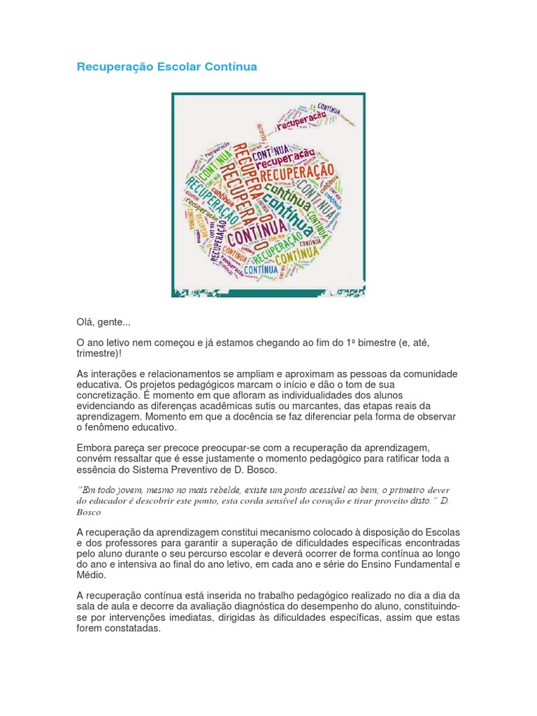 Estratégias de Recuperação Contínua Escolar | PDF | Lição | Pedagogia