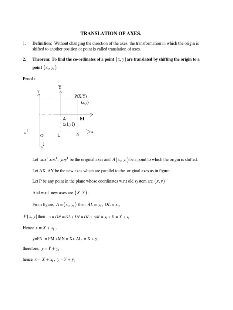 Translation of Axes Cartesian Coordinate System Mathematical Analysis